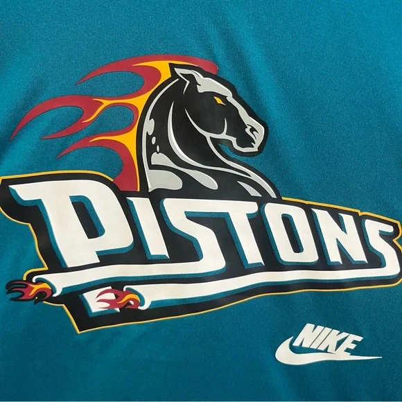 Detroit Pistons Nike Teal Hardwood Classics Pregame Warmup T-Shirt Mens XL - Picture 3 of 7